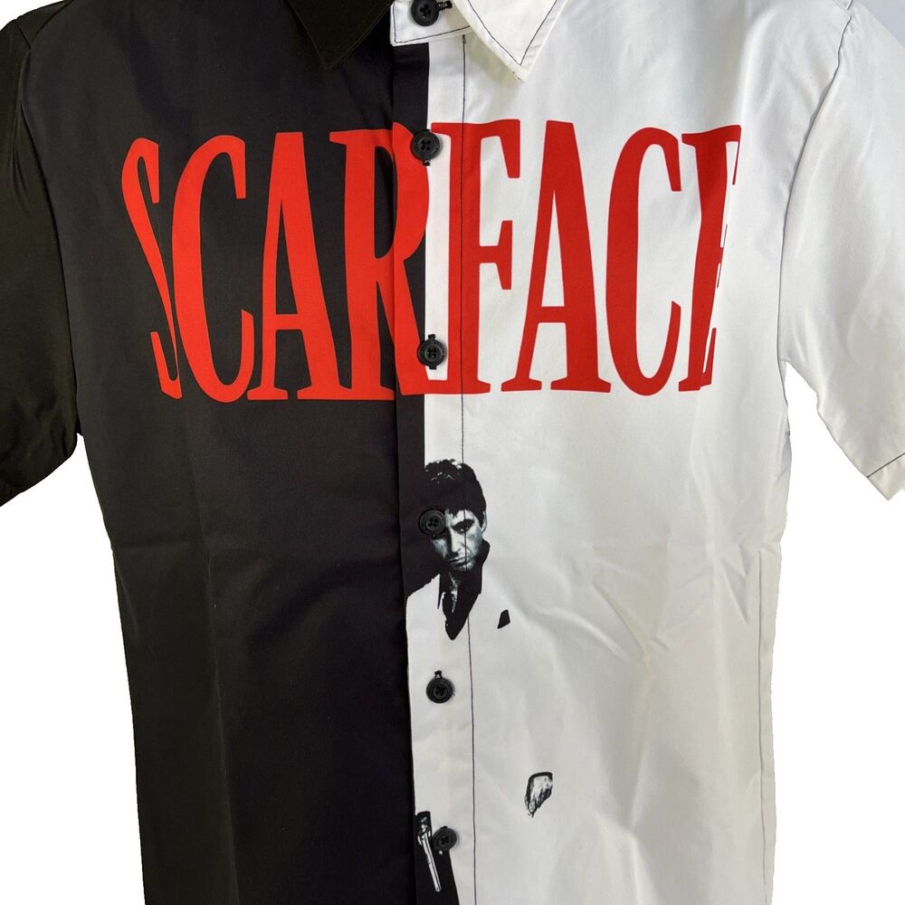 New Mens Reason Scarface AOP Button Up Short Sleeve Shirt Size Medium NWT - Picture 2 of 8